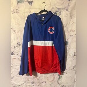MLB Chicago Cubs Jacket 1/2 Zip Baseball Windbreaker Mens 2XL Hooded